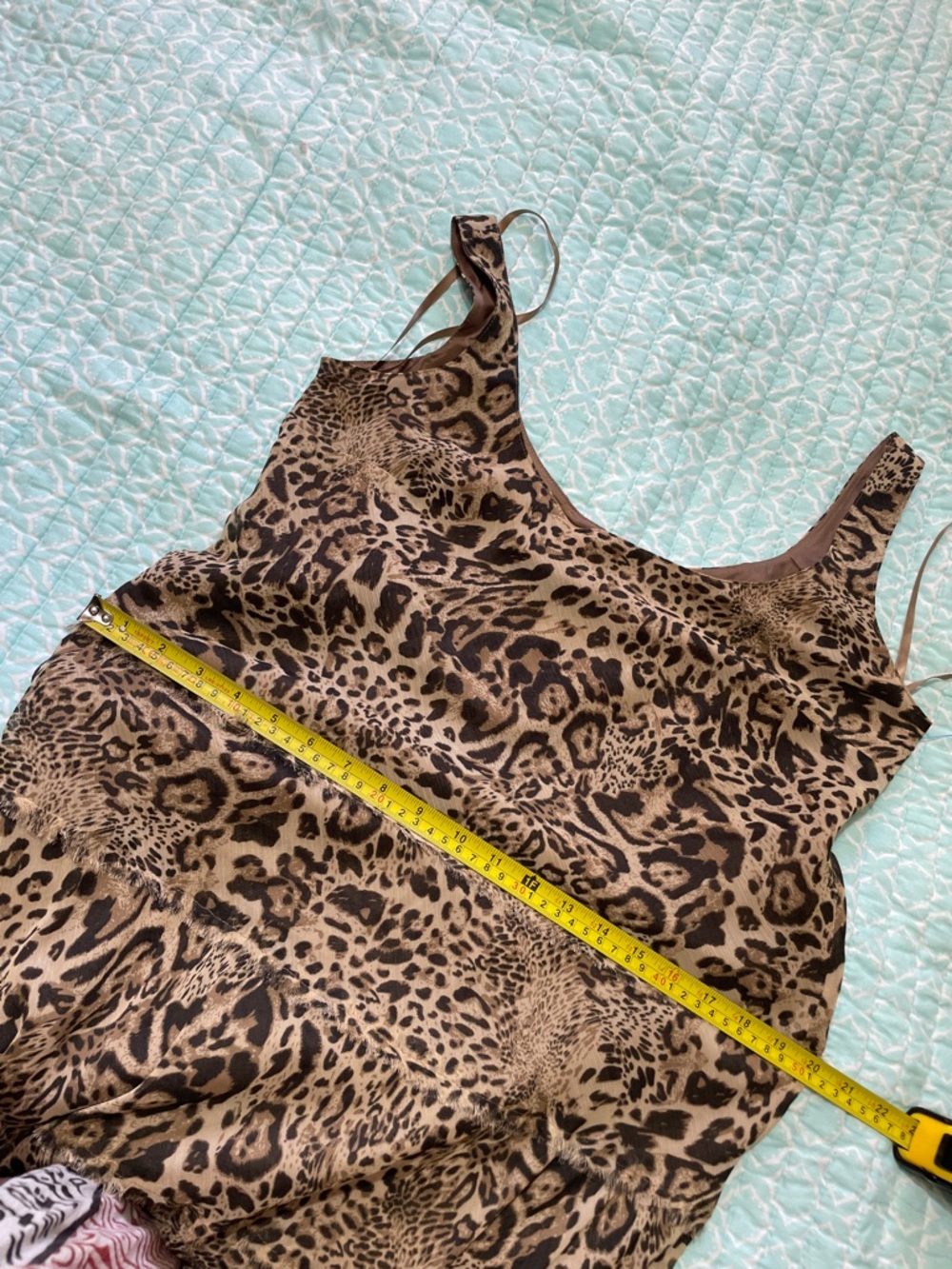 bias, cut, leopard print drop waste dress with raw edge fringe - Picture 9 of 10